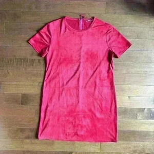 Zara |  Trafaluc red velour mini short sleeve dress with zipper size medium